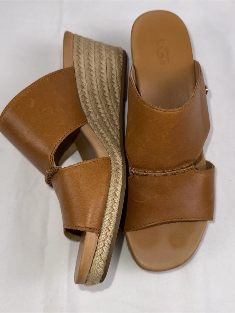 UGG Wedge Sandal US8 EU39 Eirene Leather Espadrille Tan Brown EUC